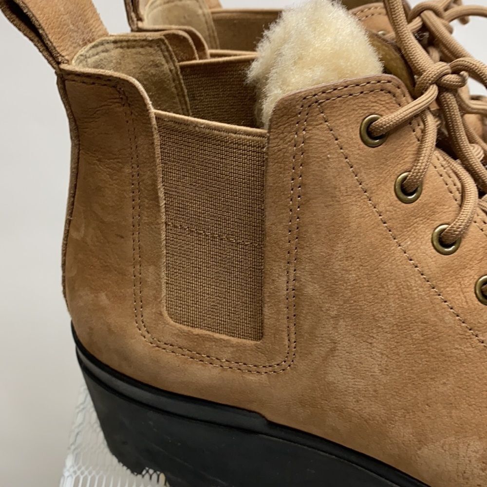 EILEEN FISHER Women Calm Tan Suede Shearling Platform lug Sole‎ Hiker Bootie 7.5 - Picture 5 of 13